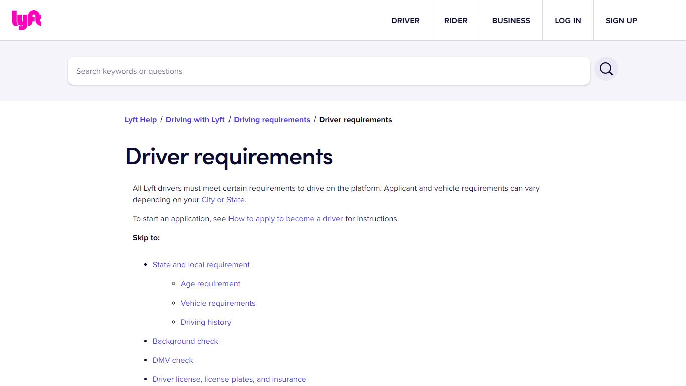 Driver requirements - Lyft Help